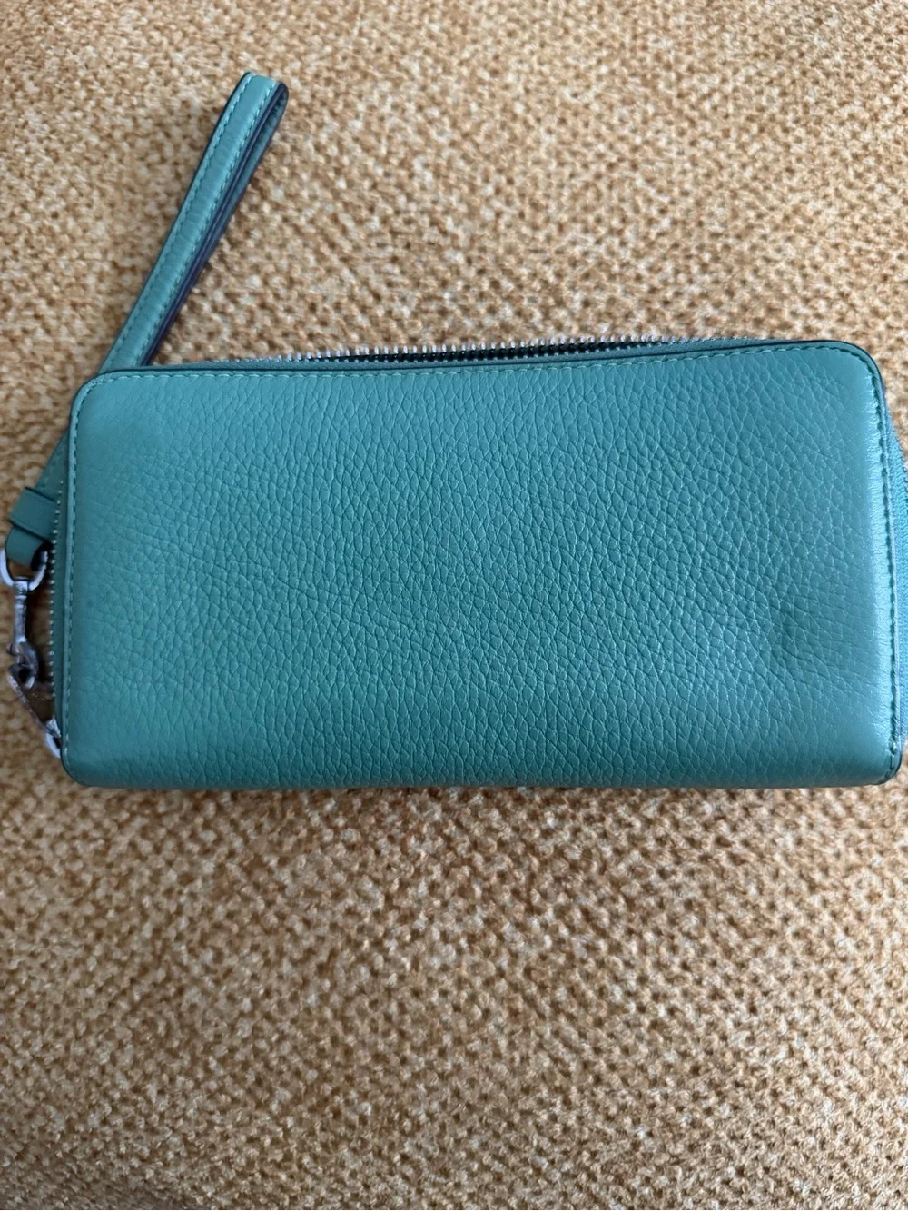 COACH Teal Pebbled Leather Wristlet Wallet
